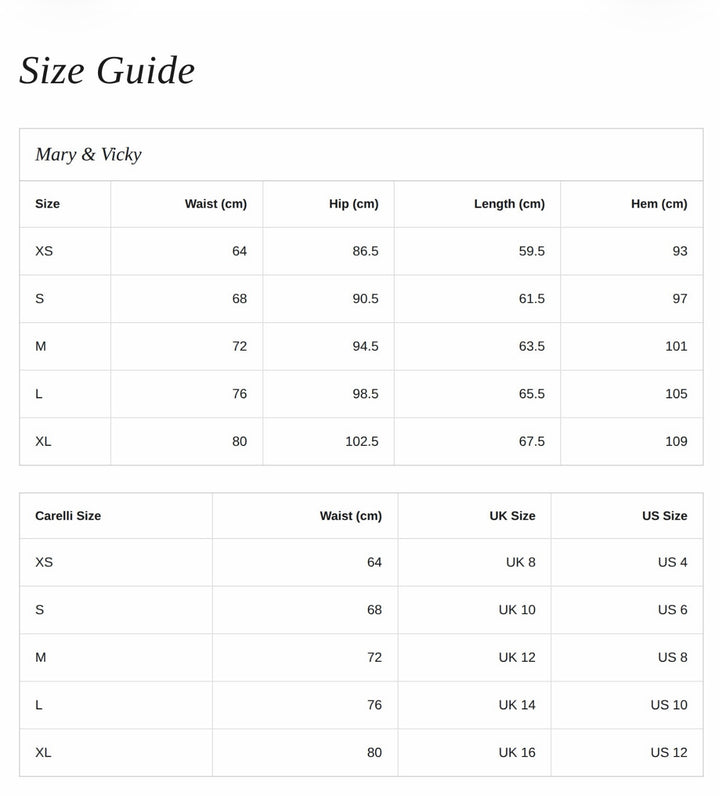 Size guide chart