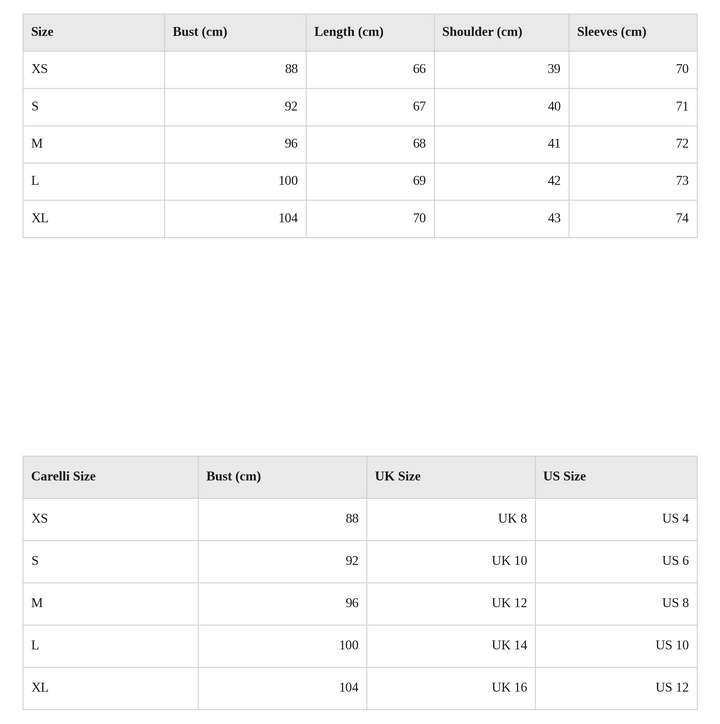 Size guide chart