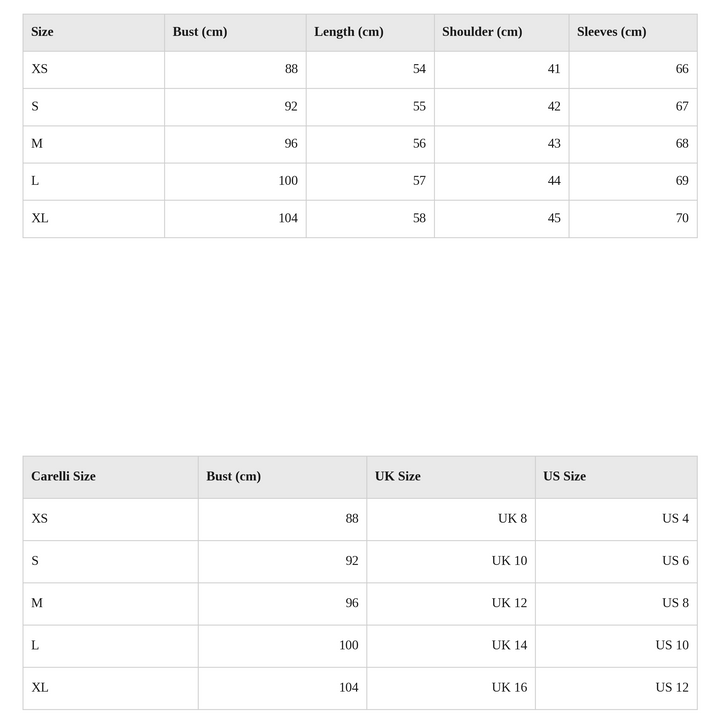 Size guide chart
